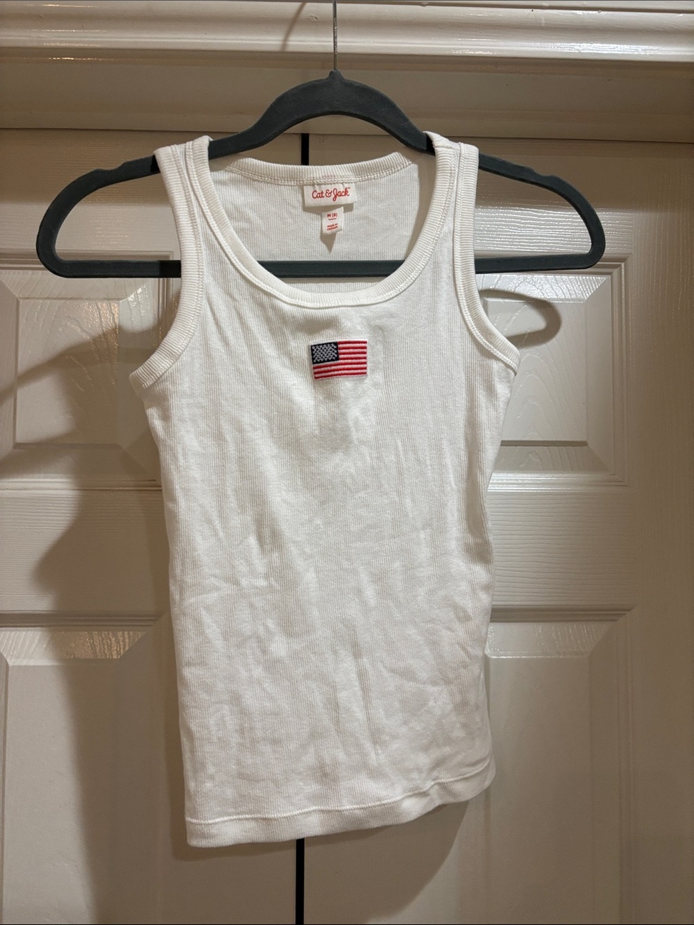 Cat & Jack White Ribbed Tank with American Flag Patch